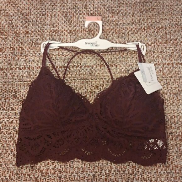 New T&T Double Strap Lace Bralette Burgundy Size Large New With Tags - Picture 1 of 5
